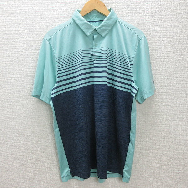 G■アンダーアーマー/UNDER ARMOUR 半袖ドライポロシャツ/スポーツウェア【XL】青系/mens/53【中古】■