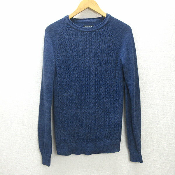 G■デンハム/DENHAM ケーブル編みニットセーター【S】青系/men's/6【中古】■