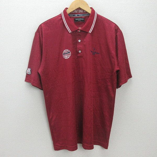 H■トランスコンチネンツ/TRANSCONTINENTS GOLF 胸ロゴ刺繍 半袖ポロシャツ ゴルフポロ ウェア【3L】赤/MENS■72【中古】