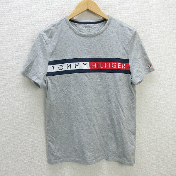 k■トミーヒルフィガー/TOMMYHILFIGER ロゴ刺繍入り クルーネックTシャツ【S/P】灰色/MENS■122【中古】