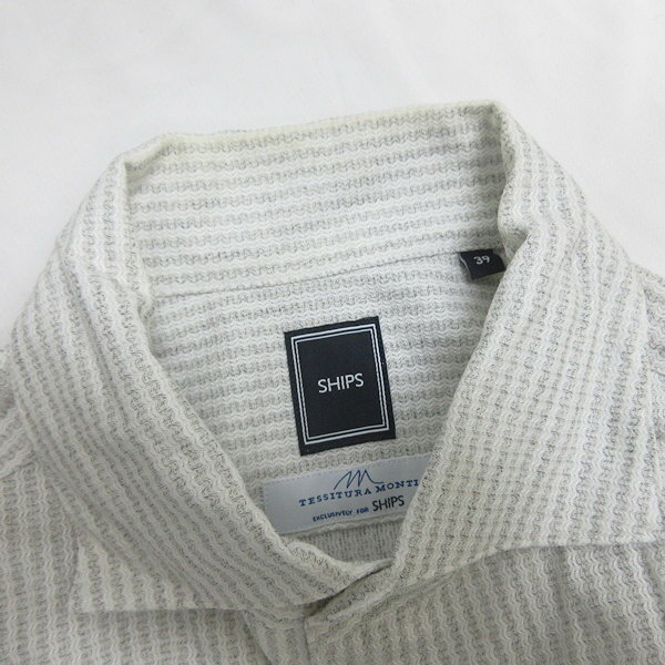 G■日本製■シップス/SHIPS TESSITURAMONTI 長袖シャツ/コットン【39】白灰系/men's/96【中古】■