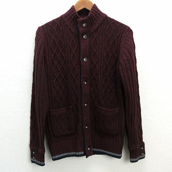 s■メンズメルローズ/MENS MELROSE ウール混 ニット カーディガン【4】エンジ系/MENS/189【中古】(4)