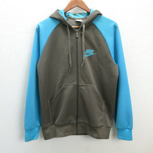 y■ナイキ/NIKE スオッシュロゴプリント ジップアップパーカー■カーキ/水色【メンズL】MENS/100【中古】 y■ナイキ/NIKE スオッシュロゴプリント ジップアップパーカー■カーキ/水色【メンズL】MENS/100【中古】