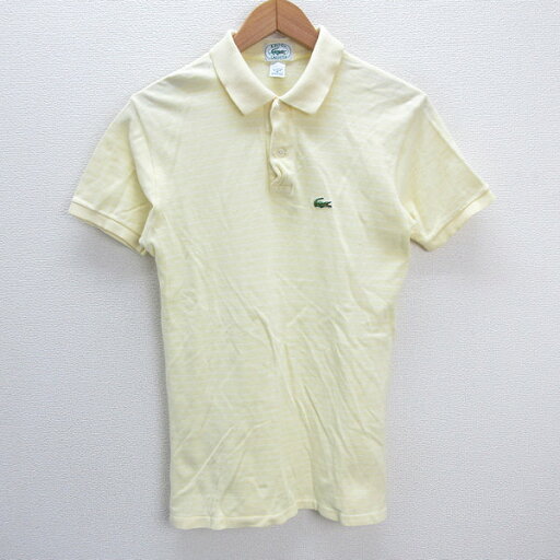 k■USA製■ラコステ/IZOD LACOSTE ボーダー柄 半袖ポロシャツ/鹿の子地【M】黄/MENS■86【中古】 k■USA製■ラコステ/IZOD LACOSTE ボーダー柄 半袖ポロシャツ/鹿の子地【M】黄/MENS■86【中古】