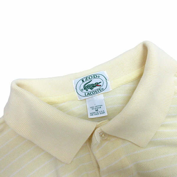 k■USA製■ラコステ/IZOD LACOSTE ボーダー柄 半袖ポロシャツ/鹿の子地【M】黄/MENS■86【中古】