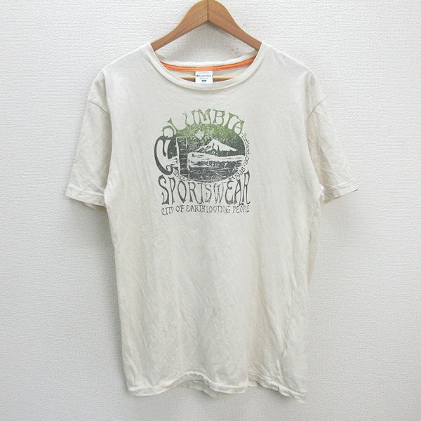 z■コロンビア/COLUMBIA アウトドア プリント 半袖Tシャツ 【XL】アイボリー/men's/61【中古】■