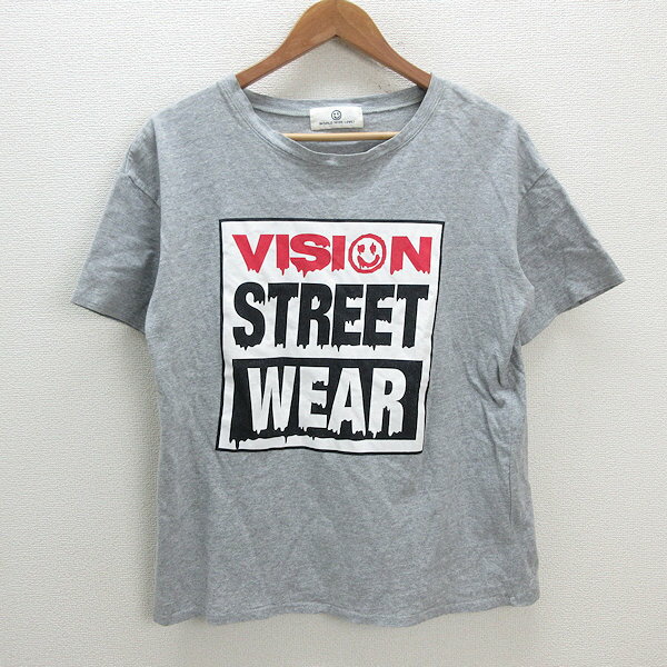 a■ワールドワイドラブ /WORLD WIDE LOVE ×ヴィジョン/VISION STREET WEARプリント Tシャツ【1】灰/MENS/10【中古】