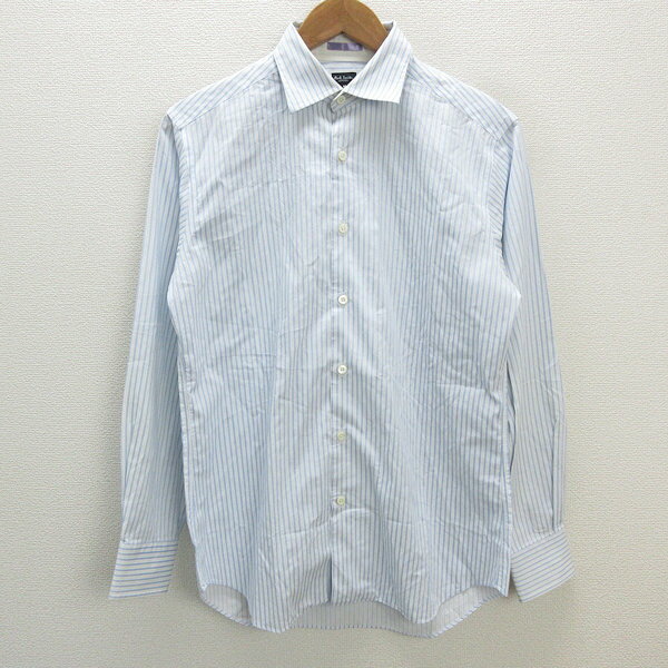 s■ポールスミス/Paul Smith ストライプ柄 長袖シャツ【M】白 水色/MENS/38【中古】