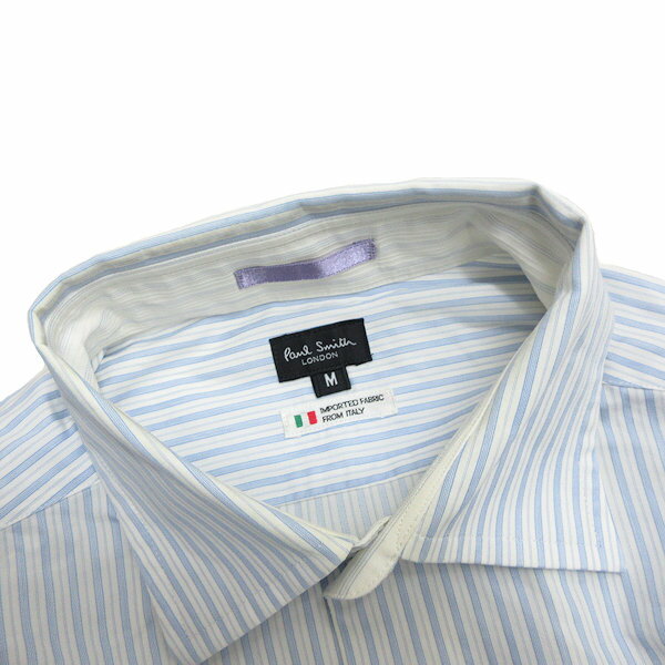 s■ポールスミス/Paul Smith ストライプ柄 長袖シャツ【M】白 水色/MENS/38【中古】