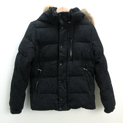 k■シップス/SHIPS JET BLUE グレンチェック ウールダウンジャケット/リアルファー【M】灰色/MENS■172【中古】 k■シップス/SHIPS JET BLUE グレンチェック ウールダウンジャケット/リアルファー【M】灰色/MENS■172【中古】
