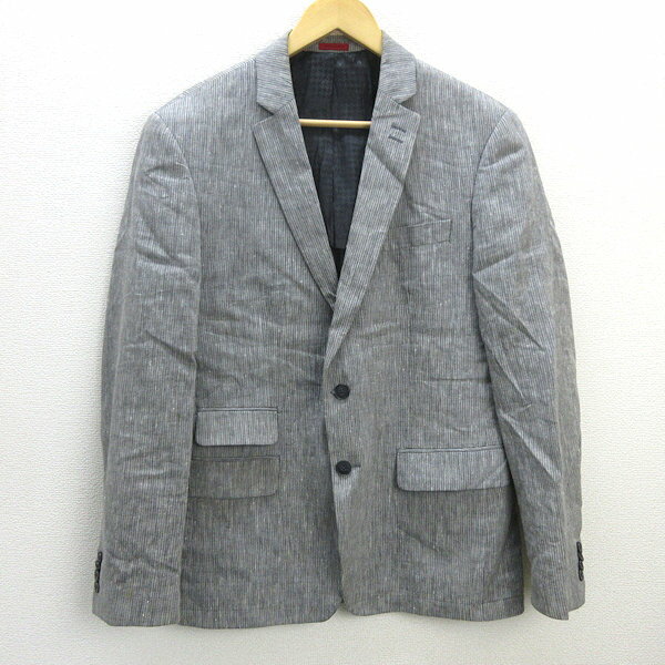 H■ジョンバルベイトス/JOHN VARVATOS リネンテーラードジャケット【40R】灰色/MENS■113【中古】