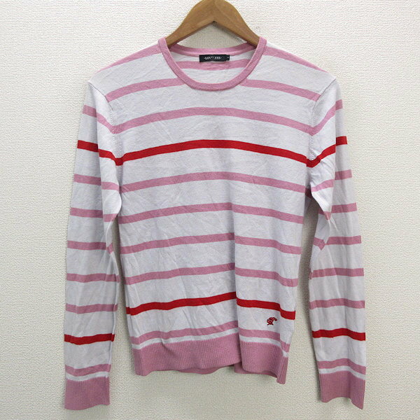k■ラブレス/LOVELESS ボーダー柄 クルーネックニットセーター【1】ピンク/MENS小さ目■175【中古】
