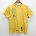 s■ランドリー/Laundry 手相プリント 半袖Tシャツ【M程度】黄/MENS/155【中古】