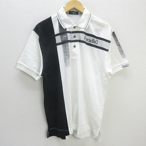 G■パラディーゾ/ PARADISO 半袖ポロシャツ/ゴルフウェア【M】白/men's/64【中古】■