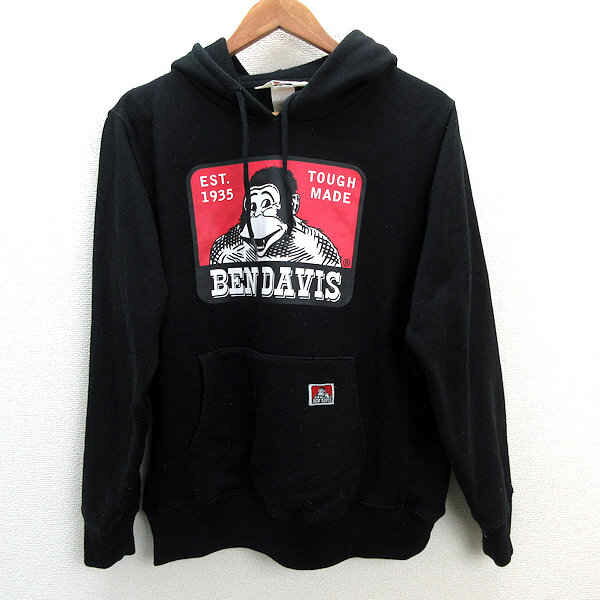 k■ベンデイビス/BEN DAVIS ビッグロゴプリント プルパーカ/スウェット【L】黒/MENS■72【中古】