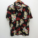 s■ハワイアン/Hawaiian ALOHA TROPICAL レーヨン アロハシャツ/開襟【L】黒/MENS/118【中古】