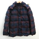 s■ユニクロ/UNIQLO チェック柄 プレミアムダウンコート JKT【L】赤 紺/LADIES/140【中古】