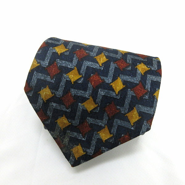 G■イタリア製■エルメネジルド・ゼニア/Ermenegildo Zegna シルクネクタイ 総柄デザイン■紺/MENS/レトロ/34【中古】■