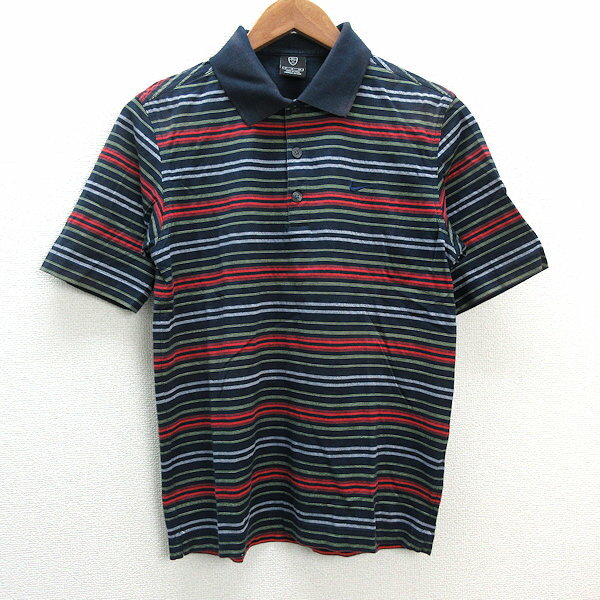 s■ナイキ/NIKE GOLF ボーダー柄 半袖ポロシャツ/ゴルフウェア【S】紺/MENS/112【中古】