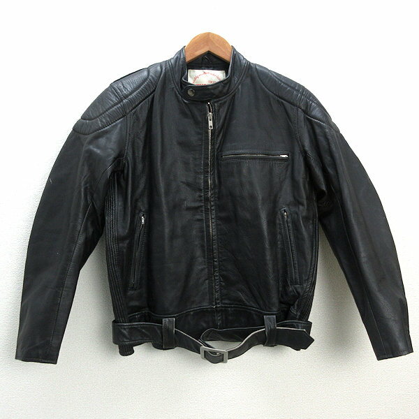 y■日本製■THE BIKE 牛革レザーライダースジャケット/レーシングJKT■黒【レディースM】LADIES/131【中古】