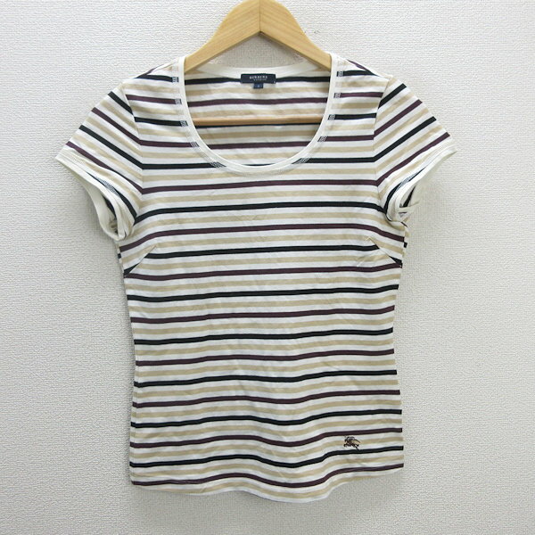 z■バーバリー/BURBERRY LONDON 半袖ボーダーTシャツ【2】茶/LADIES/21【中古】■