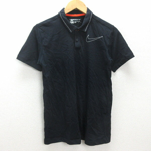 G■ナイキ/NIKE GOLF DRY-FIT 半袖ポロシャツ/ゴルフウェア【M】黒/mens/27【中古】■