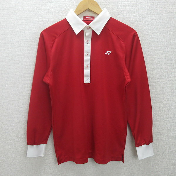 G■ヨネックス/YONEX 長袖ドライポロシャツ/スポーツウェア【L】赤/men's/56【中古】■