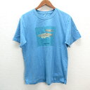 y■モンベル/MONT-BELL フィッシュプリントTシャツ/アウトドア■水色【メンズL】MENS/74【中古】