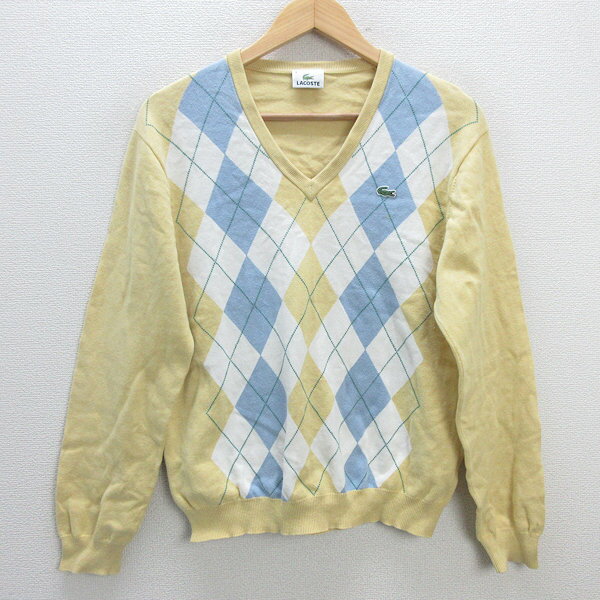 y■ラコステ/LACSTE アーガイル柄 Vネックセーター【 4 】MENS/レトロ/74【中古】
