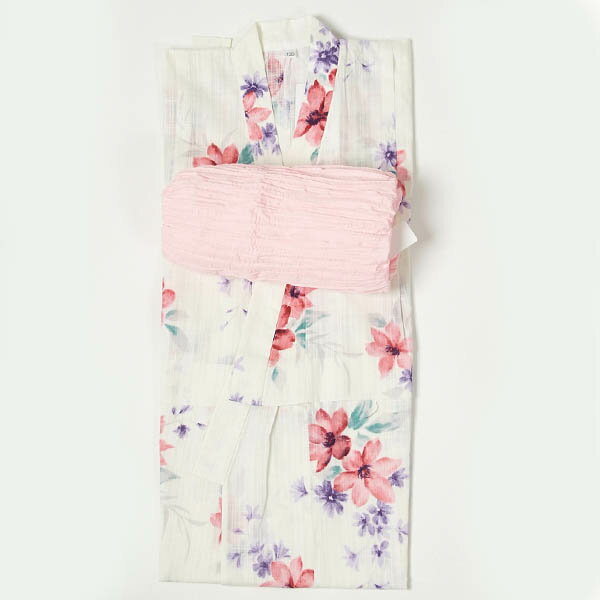 子供浴衣 女の子 120cm 7-8才 2点セット ふわふわ兵児帯付 キッズ ジュニア ゆかた 可愛い