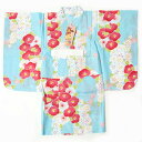 子供 浴衣 女の子 単品 100cm 3~4歳 水色地 椿柄