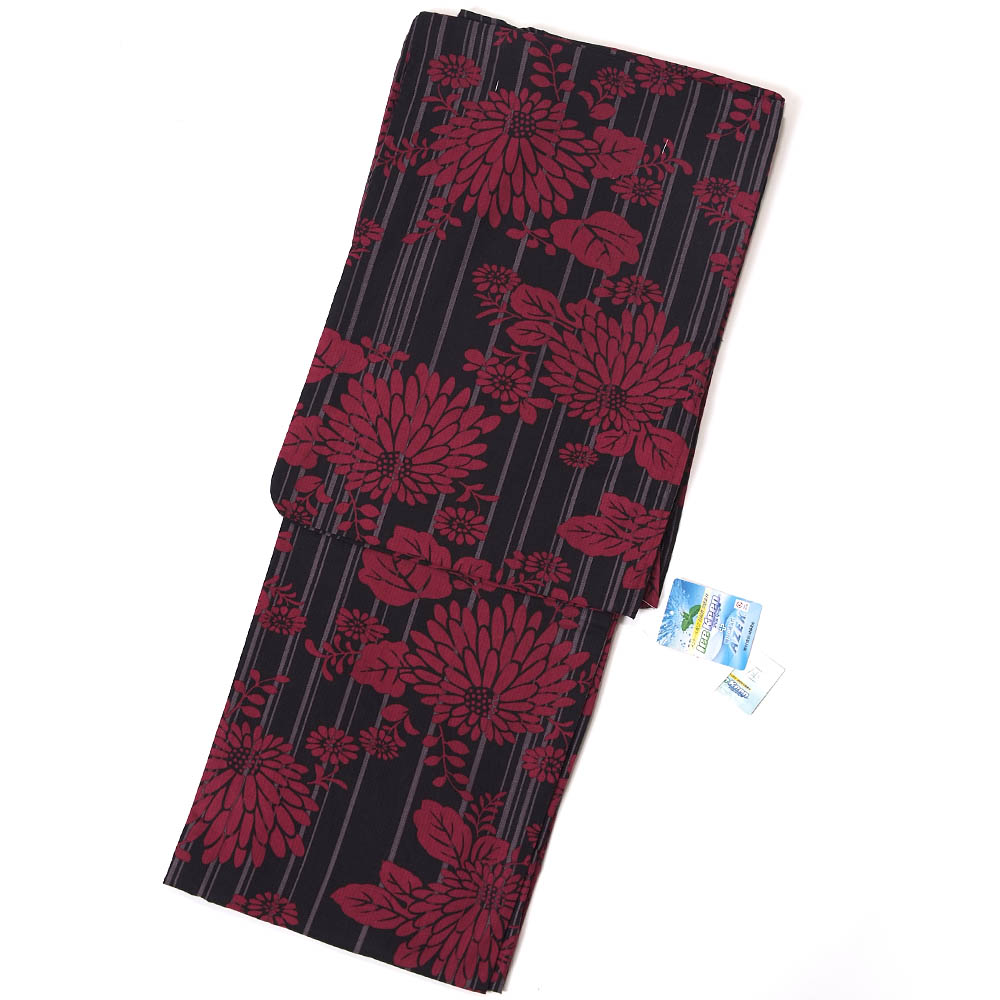 浴衣 レディース 単品 綿 涼しい 天然繊維 アイスキープ メントール配合でひんやり冷感素材 黒