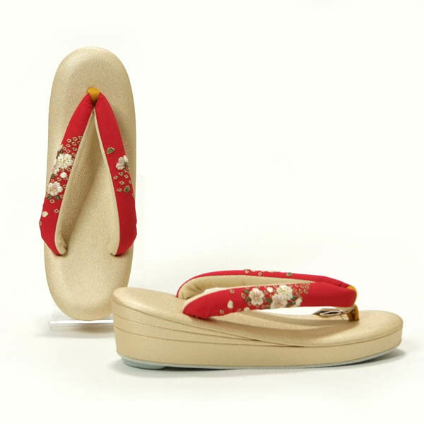 草履 レディース 三枚芯 刺しゅう鼻緒 Lサイズ 職人すげ加工 紗織台 オリジナル商品 振袖 袴 ゴールド 赤
