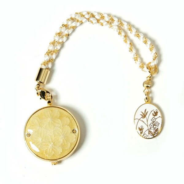 懐中時計 京七宝 桜・ゴールド クオーツ セイコー製 チャーム付き 着物姿に気品ある和装時計を【記念品・お祝い・ギフトに最適】【お取り寄せ商品】