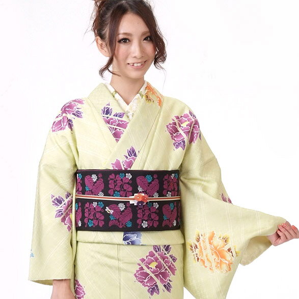 樂天商城 - 小紋　上品レトロ花柄×淡黄緑 すぐに着られる お仕立上がり 正絹着物