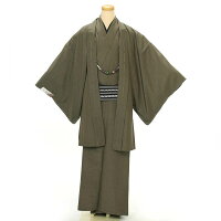 男着物8点セットオンライン着方レッスンサポート付きLサイズ紳士メンズ洗える着物袷カジュアルカーキグレー