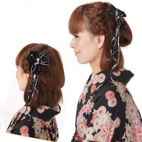 和装 髪飾り 少々難あり アウトレット スパンコール クリップ式 ブラック