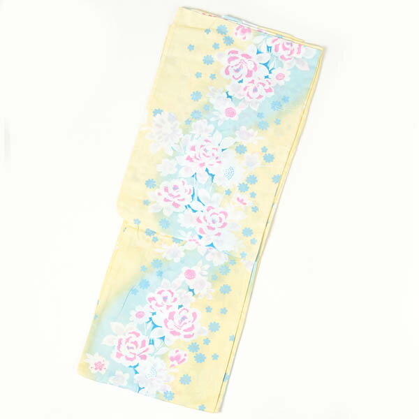 浴衣 レディース 単品 2Lサイズ 大きいサイズ ゆったり 綿100％ 涼しい 天然繊維 黄色