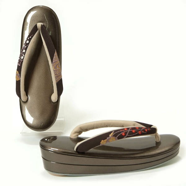 草履 レディース 本革 紅梅刺繍 正絹鼻緒 礼装用 普段用 1点1点職人が手作り 痛くない草履 きもの山喜オリジナル コルク芯 日本製 Lサイズ 茶