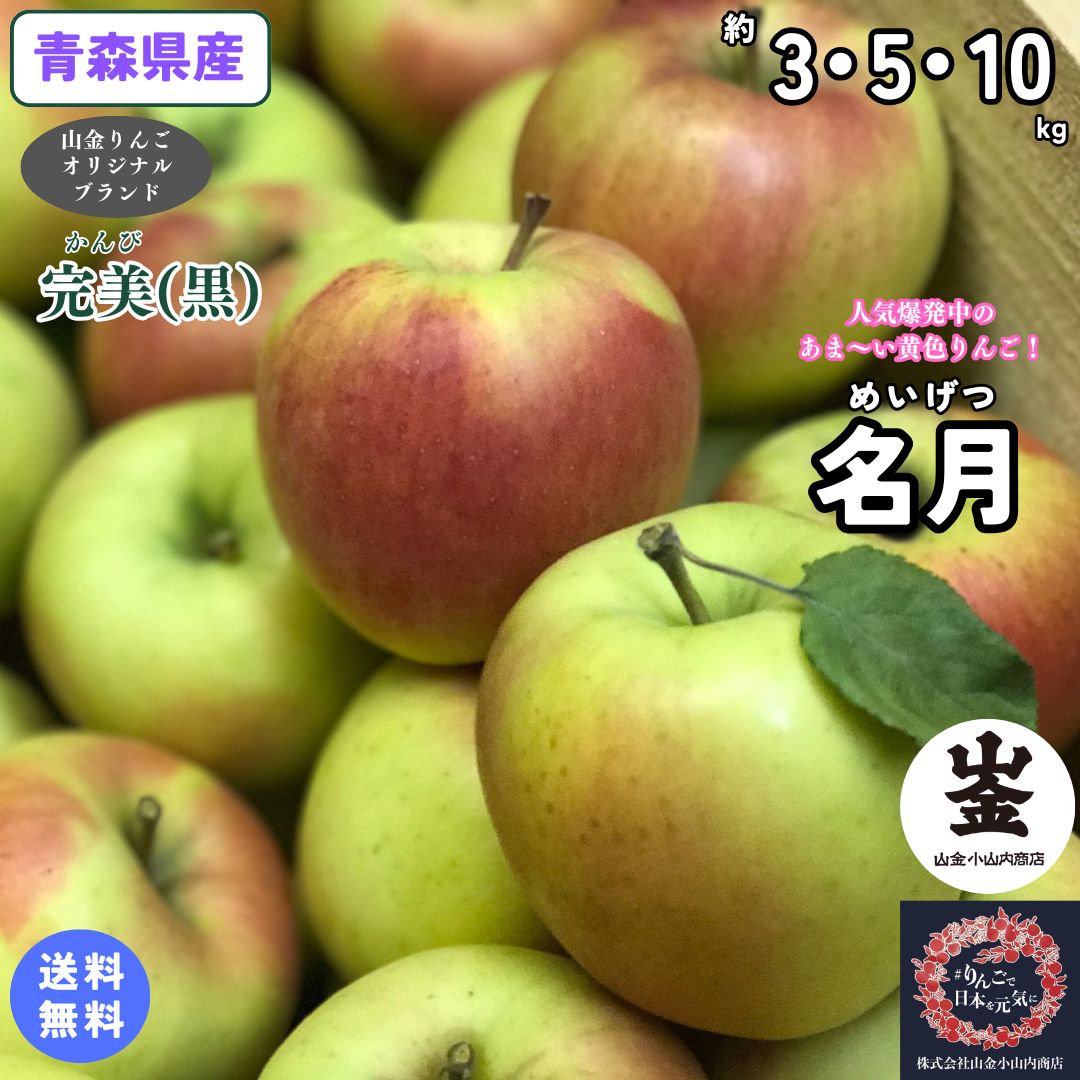 大人気の甘ーい黄色りんご！【送料無料】お試し品！　青森県産　名月　完美(黒)　家庭用　約3・5・10Kg(約3・5・10キロ)　 中生種りんご　食品　果物　フルーツ　お取り寄せグルメ