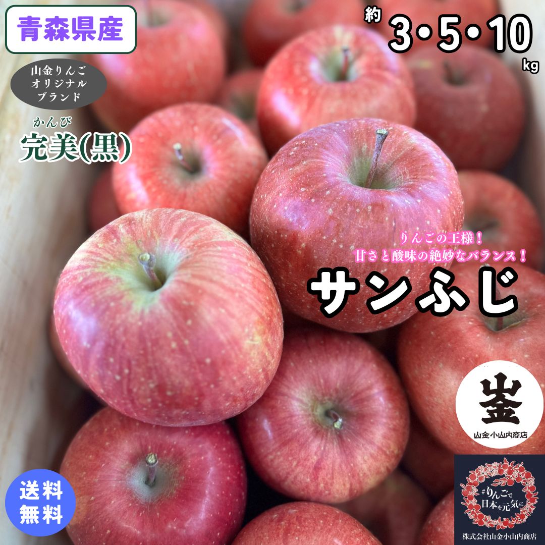 りんごの王様！間違いなく美味しいりんごをりんごのプロの店長が厳選してお届けします！！【送料無料】お試し品！　青森県産　サンふじ　完美(黒)　家庭用　約3・5・10Kg(約3・5・10キロ)　 晩生種りんご　食品　果物　フルーツ　お取り寄せグルメ