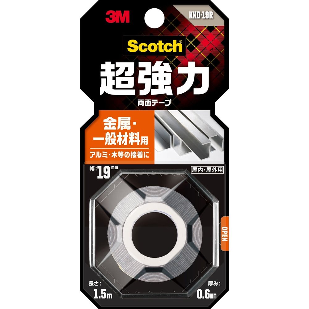 3M（スリーエム） スコッチ 超強力両面テープ 金属用・一般材料用 幅19mm×1.5m [テープ 接着 薄手 屋内 屋外] KKD-19R