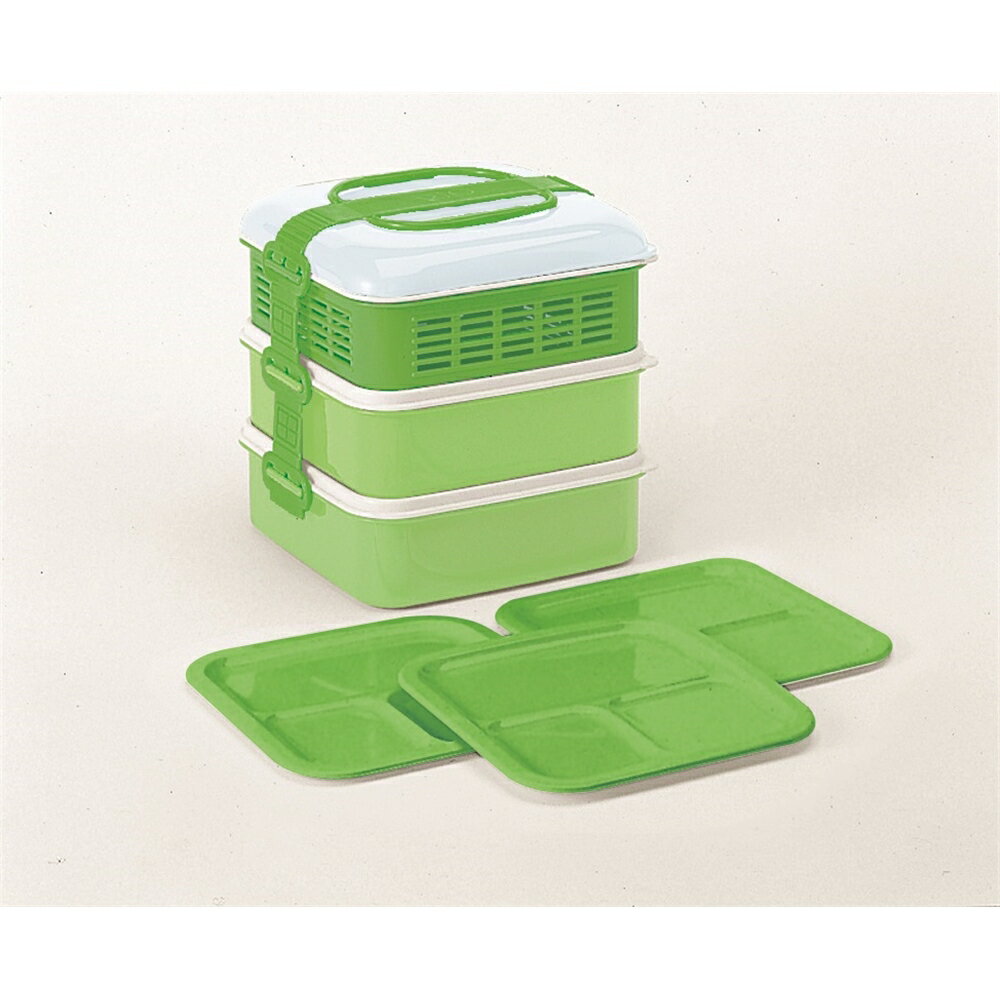 【在庫処分】サンコープラスチック リオパック 3段 取り皿3枚付き グリーン(KG) KG