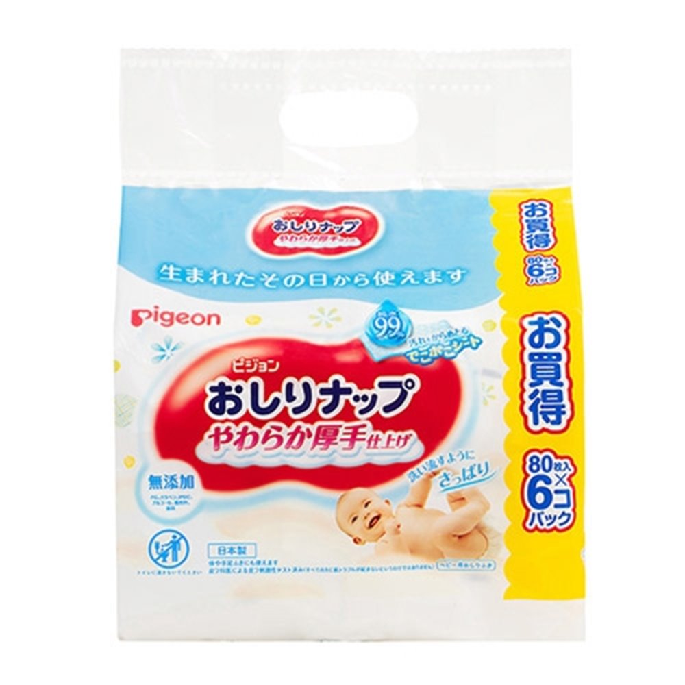 ピジョン おしりナップ やわらか厚手仕上げ 純水99％ [赤ちゃん おしりふき] 80枚×6個パック