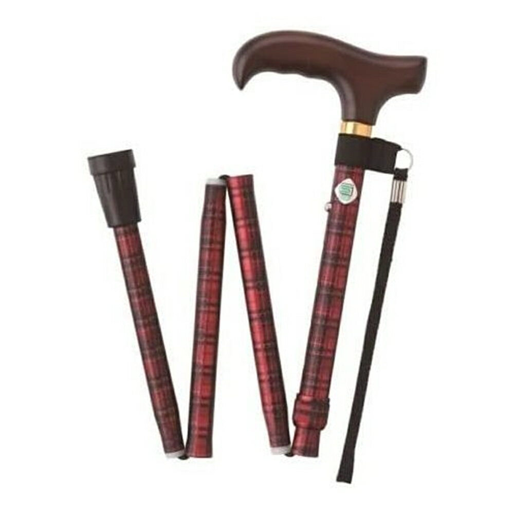 フジホーム ステッキベーシック 杖 対応身長140～160cm [シニア 敬老 歩行補助 転倒予防 高齢 介護用品] 折畳S チェックレッド