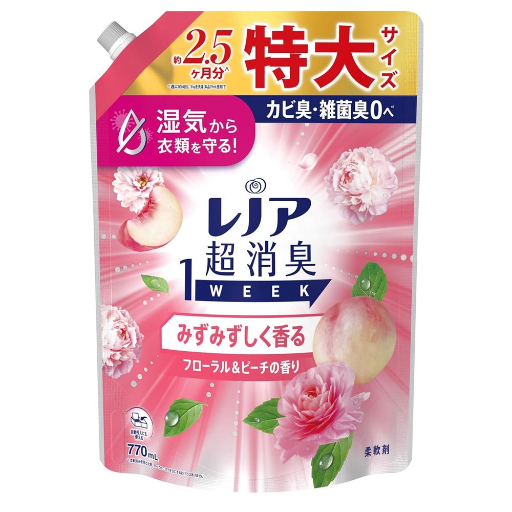 P&G レノア 超消臭1WEEK みずみずしく香るフローラル＆ピーチの香り つめかえ用特大サイズ [柔軟剤 洗..
