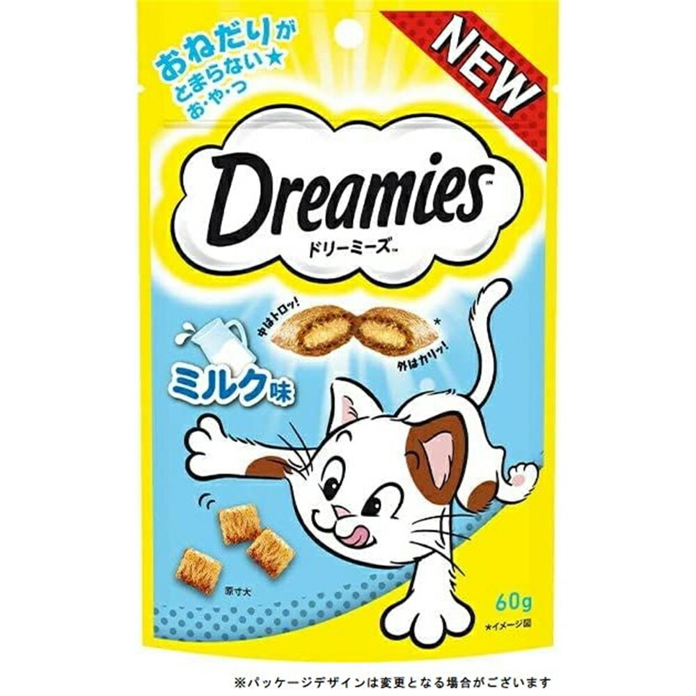 商品情報商品名Dreamies ドリーミーズ 猫用おやつ ミルク味 成猫用 [キャットフード ペットフード えさ]メーカーマースジャパン 規格/品番 60g サイズ 重量/容量 ●内容量:60g おすすめ ●外はカリッ!中はトロッ!の2層粒と、猫ちゃんが大好きなミルクの風味たっぷりでたまらないおいしさ●猫ちゃん大喜びのおやつ! 仕様 ●原材料:肉類(チキンミール、牛副産物、チキンエキス、家禽ミール等)、穀類(とうもろこし、米、小麦等)、油脂類、酵母、全粉乳、ビタミン類(A、B1、B2、B6、B12、D3、E、コリン、ナイアシン、パントテン酸、葉酸)、ミネラル類(Ca、Cl、Cu、Fe、I、K、Mn、Na、Se、Zn)、アミノ酸類(タウリン)、酸化防止剤(BHA、BHT、クエン酸)●栄養成分:タンパク質30.0%以上、脂質17.0%以上、粗繊維5.0%以下、灰分10.0%以下、水分12.0%以下、エネルギー245kcal/1袋(60gあたり) 梱包サイズ