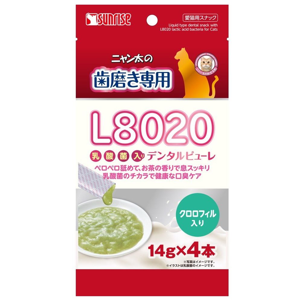 商品情報商品名ニャン太の歯磨き専用 L8020乳酸菌入り デンタルピューレ クロロフィル入り [猫 デンタルケア おやつ スナック 口内環境]メーカーサンライズ 規格/品番 4本 サイズ 重量/容量 ●容量:4本 おすすめ ●幼猫からシニア猫まで、幅広く使える液体デンタルスナックです●おいしく舐めて、L8020乳酸菌のチカラで健康な口内環境の維持をサポートします 仕様 ●原材料:たん白加水分解物、油脂類、発酵乳粉末(L8020乳酸菌)、ミネラル類(炭酸カルシウム、酸化亜鉛)、調味料、増粘多糖類、香料(茶)、着色料(銅クロロフィル、黄4、青1)●原産国:タイ 梱包サイズ