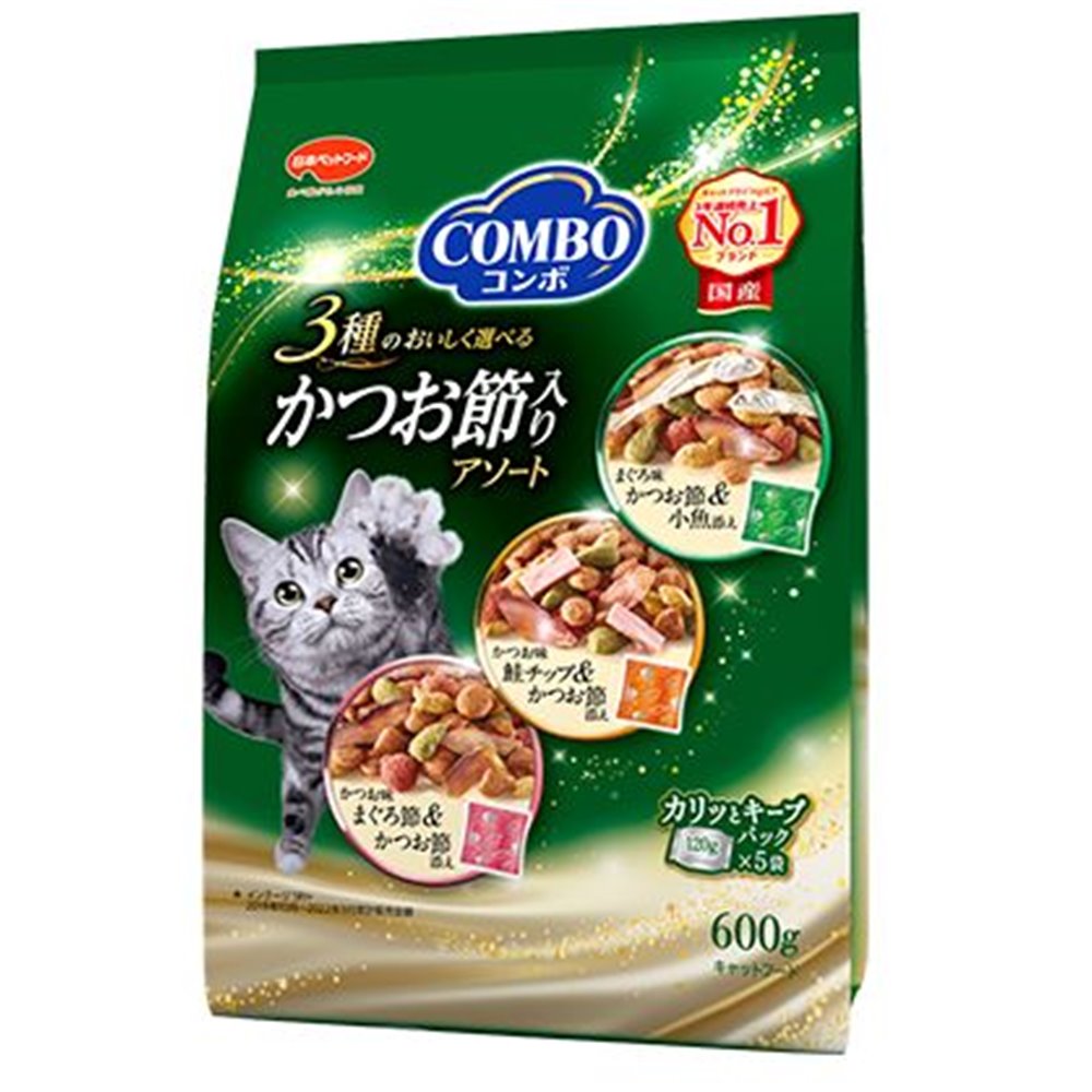 日本ペットフード COMBO(コンボ) キャット ドライ かつお節入りアソート キャットフード 猫 エサ 600g(120g×5袋)