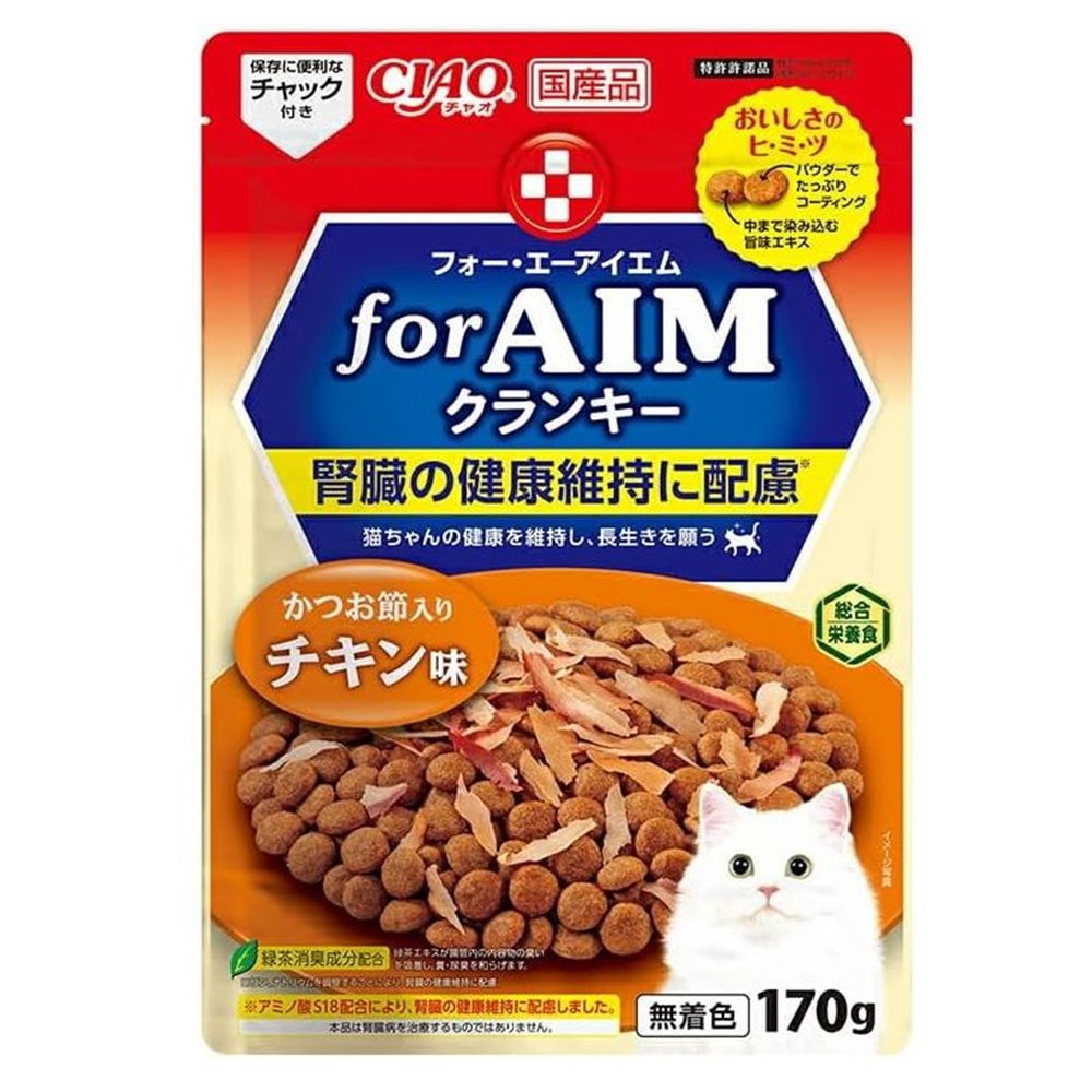 いなばペットフード CIAO(チャオ) for AIM(フォー・エーアイエム)クランキー かつお節入り チキン味 [キャットフード 猫用 おやつ ドライフード 腎臓] 170g